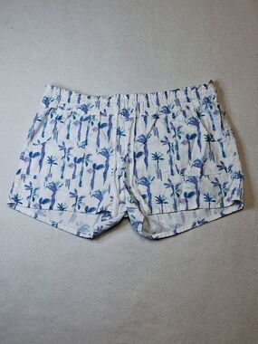 Ripzone White and Blue Palm-Print Elastic Waist Athletic Shorts